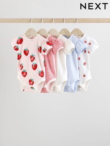 Red Strawberry 100% Cotton Short Sleeve Baby Bodysuits 5 Pack (E19749) | € 24 - € 27