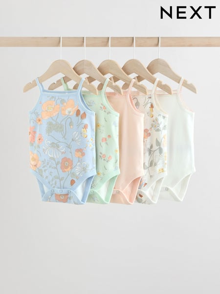 Blue Floral Baby Strappy Vest Bodysuits 5 Pack (E19751) | € 20 - € 23