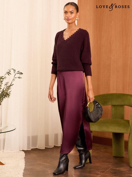 Love & Roses Red 2in1 Knitted Satin Midi Dress (E19771) | € 53