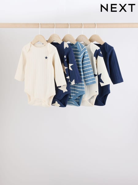 Blue Long Sleeve Baby Bodysuits 5 Pack (E19786) | € 26 - € 28