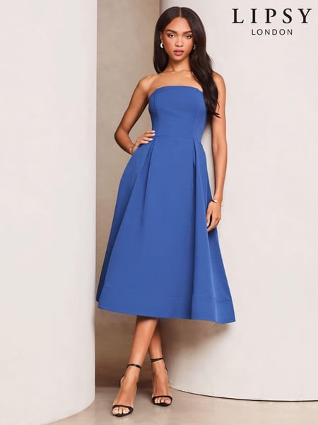 Lipsy Blue Premium Strapless Bandeau Skater Midi Dress (E19821) | € 96