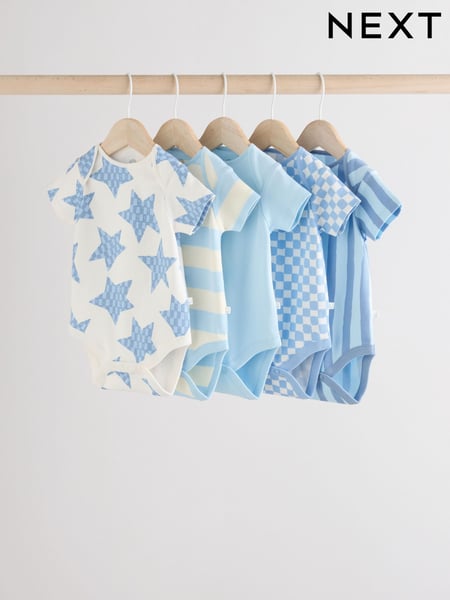 Blue Short Sleeve Baby Bodysuits 5 Pack (E19888) | € 24 - € 27