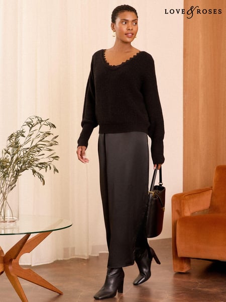 Love & Roses Black 2in1 Knitted Satin Midi Dress (E21193) | € 63