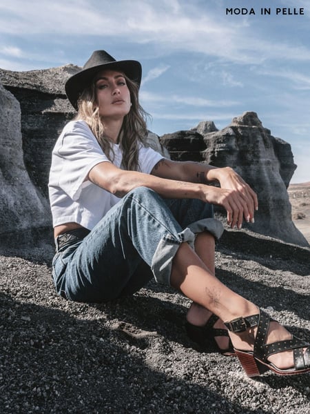 Moda in Pelle Mayley Asymmetrical Studded Western Black Sandals (E21274) | € 139
