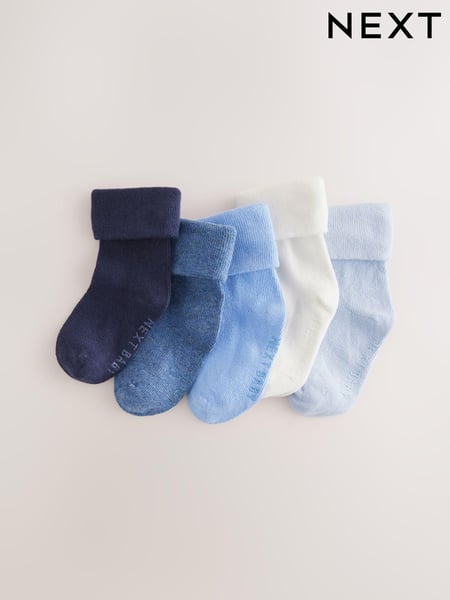 Blue Roll Top Baby Socks 5 Pack (0mths-2yrs) (E22175) | € 9
