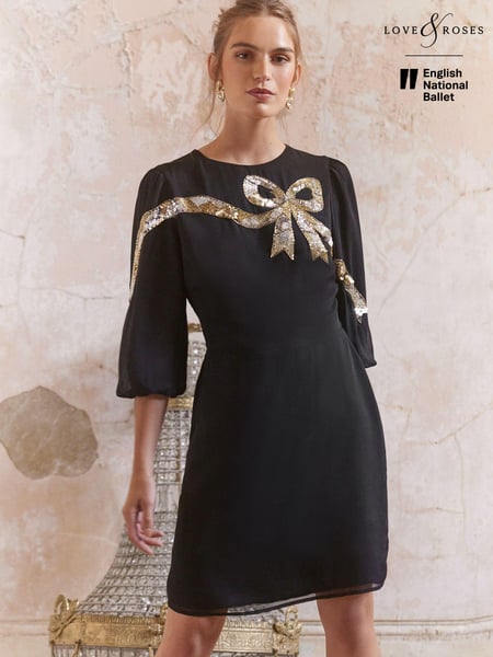 Love & Roses Black Bow Embellished Mini Dress (E22197) | € 51