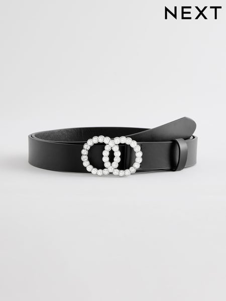 Black/Silver Diamante Diamante Buckle Regular Leather Belt (E22243) | € 13