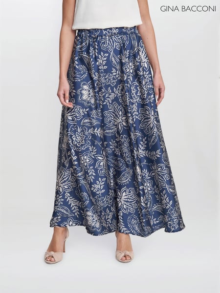 Gina Bacconi Blue Dakota Satin Elastic Waist Skirt (E22315) | € 76