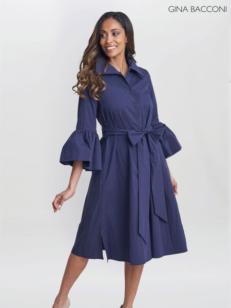Gina Bacconi Blue Melinda Taffeta Shirt Dress (E22325) | € 218
