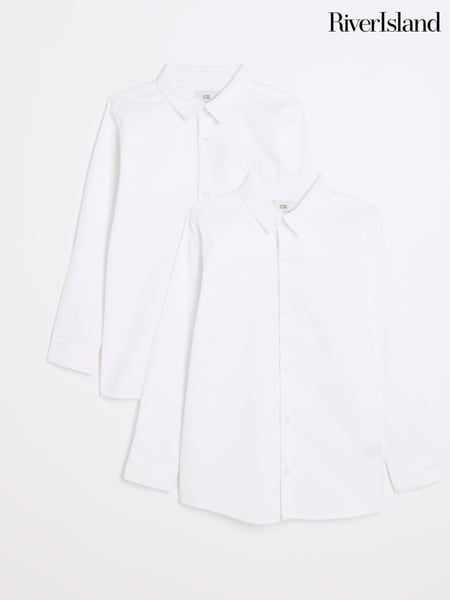 River Island White Boys Long Sleeve Oxford 100% Cotton Shirts 2 Pack (E22411) | € 39