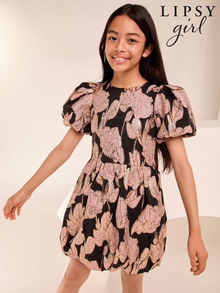 Lipsy Black Jacquard Puffball Occasion Dress (5-16yrs) (E22761) | € 37 - € 42