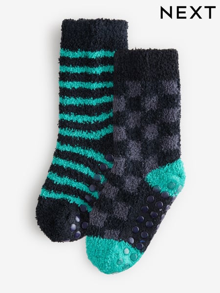 Black/Green Checkerboard Stripe Cosy Socks 2 Pack (E22912) | € 7 - € 9