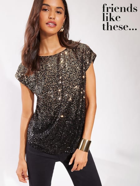 Friends Like These Black Petite Sequin Emebellished T-Shirt (E22941) | € 35