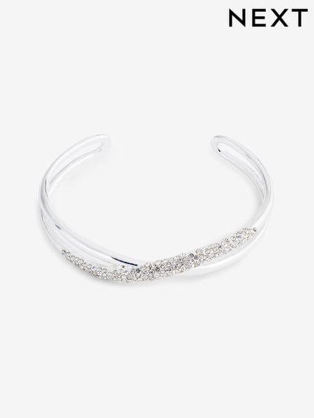 Silver Tone Twist Sparkle Cuff Bracelet (E22957) | € 22