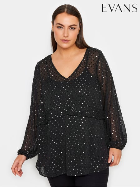 Evans Sparkle Dobby Black Blouse (E23276) | € 66