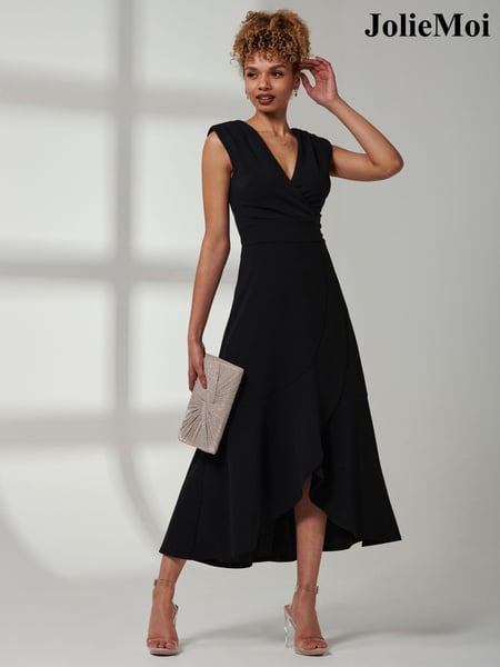 Jolie Moi Black Preslie Wrap Frill Hem Maxi Dress (E23574) | € 117