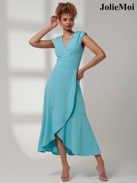 Jolie Moi Blue Preslie Wrap Frill Hem Maxi Dress (E23581) | € 58