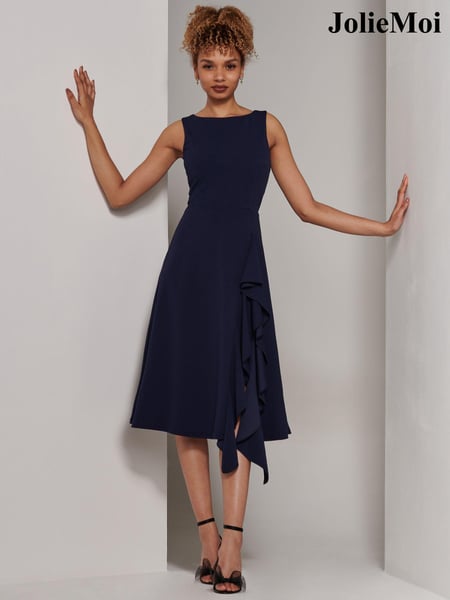 Jolie Moi Navy Blue Haylen Frill Detail Midi Dress (E23590) | € 106