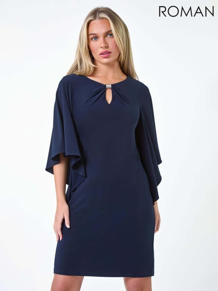 Roman Blue Asymmetric Sleeve Shift Dress (E23697) | € 43