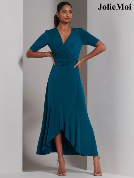 Jolie Moi Blue Olana Jersey Frill Hem Maxi Dress (E23893) | € 123