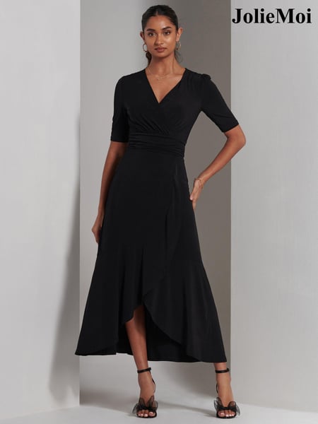 Jolie Moi Black Olana Jersey Frill Hem Maxi Dress (E23894) | € 123