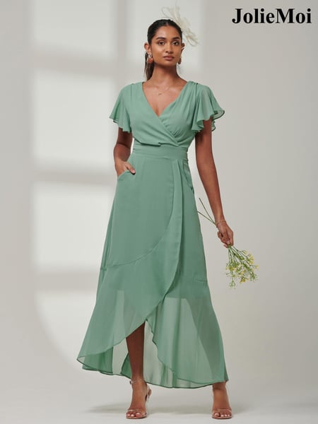 Jolie Moi Green Vicky Chiffon Frill Maxi Dress (E23901) | € 51