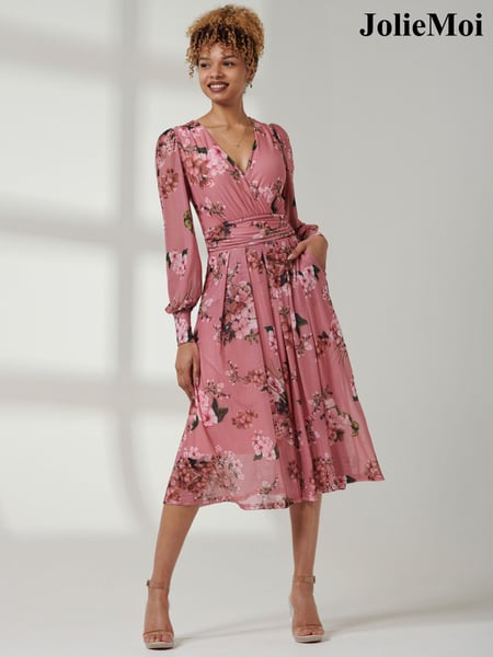 Jolie Moi Pink Long sleeve Floral Print Dress (E23908) | € 42