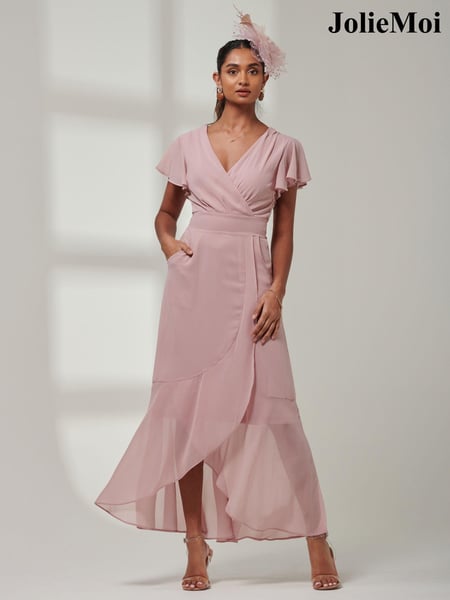 Jolie Moi Pink Vicky Chiffon Frill Maxi Dress (E23909) | € 51