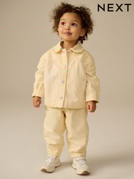 Ochre Yellow Stripe Shacket And Trousers 100% Cotton Set (3mths-7yrs) (E25129) | € 31 - € 37
