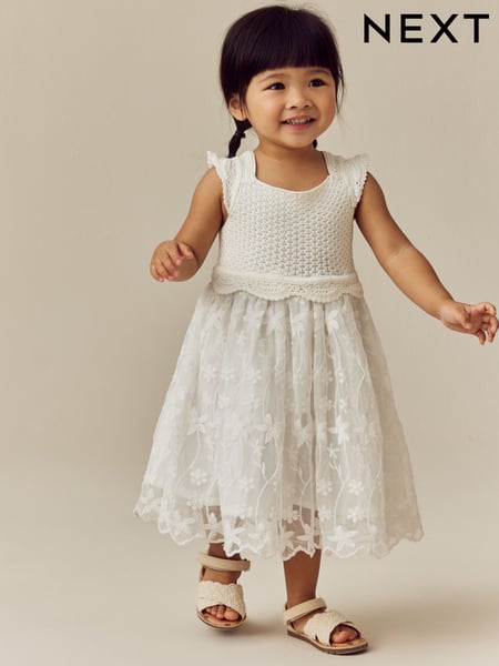 Ecru White Occasion Knit Dress (3mths-10yrs) (E25173) | € 40 - € 48