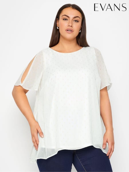 Evans Polka Dot Cold Shoulder White Top (E25487) | € 45