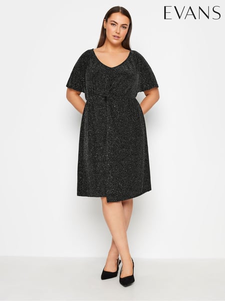 Evans sparkle Twist Wrap Black Dress (E25489) | € 78