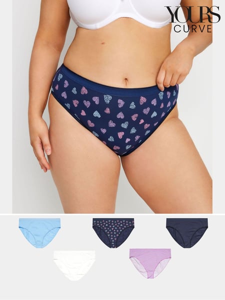 Yours Curve Blue High Leg Briefs 5 Pack With Stretch (E25659) | € 30