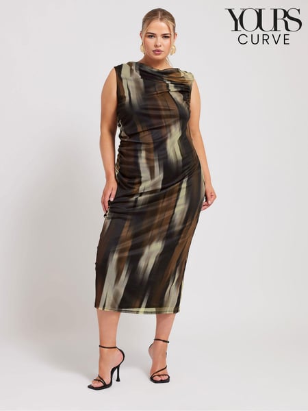 Yours Curve Brown London Abstract Slash Neck Dress (E25673) | € 33