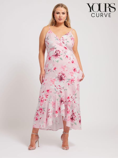 Yours Curve Pink Floral Ruffle Wrap Dress (E25735) | € 98