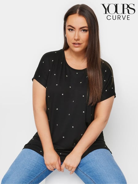 Yours Curve Black Star Embellished Top (E25787) | € 37