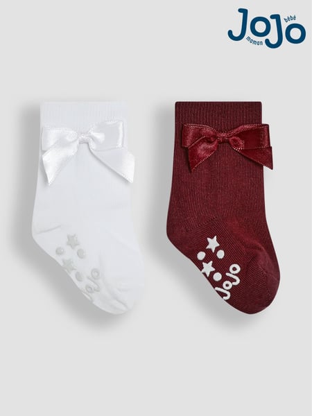 JoJo Maman Bébé Burgundy 2-Pack Bow Socks (E26012) | € 15