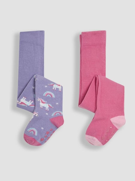 JoJo Maman Bébé Pink Cotton Rich Unicorn Tights 2 Pack (E26026) | € 24