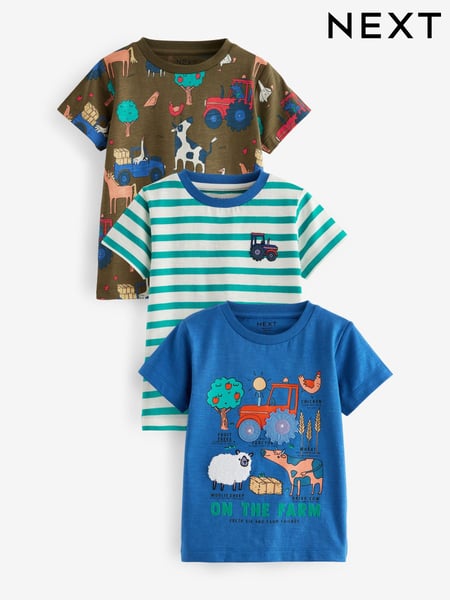Blue/Orange Short Sleeve Appliqué T-Shirts 3 Pack (3mths-7yrs) (E26082) | € 26 - € 31