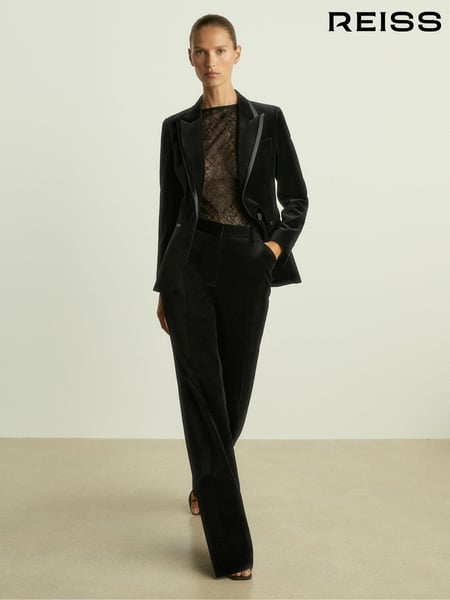 Reiss Black Parisa Velvet Flared Suit Trousers (E26336) | € 278