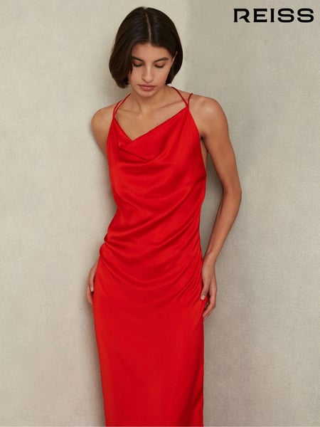 Reiss Orange Lilah Satin Cowl Neck Maxi Dress (E26392) | € 215