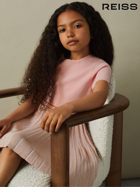 Reiss Pink Zoe 9-13 yrs Metallic Pleated Knitted Dress (E26397) | € 115