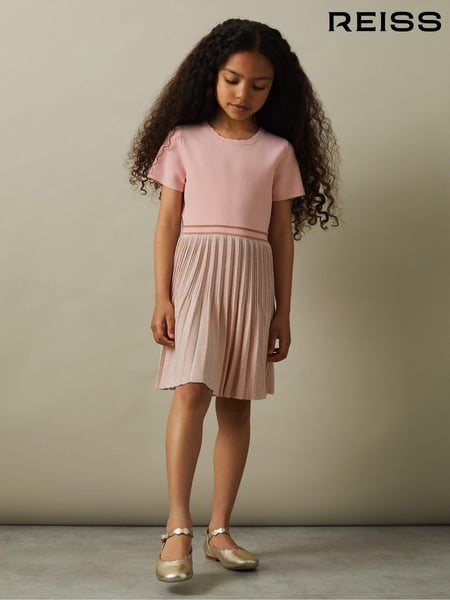 Reiss Pink Zoe 4-9 yrs Metallic Pleated Knitted Dress (E26407) | € 106