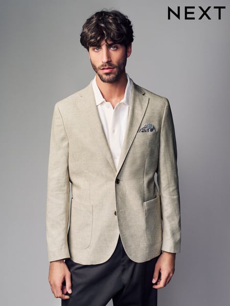 Stone Regular Fit Textured Linen Blend Blazer (E27779) | € 133
