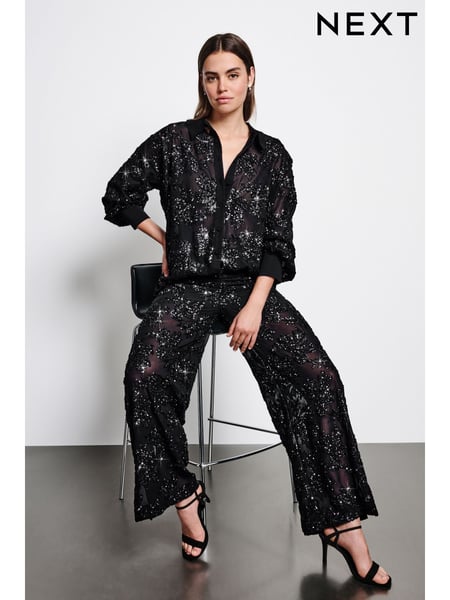 Black Sequin Embellished Trousers (E27836) | € 58