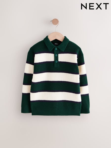 Green/Ecru Stripe Knitted Rugby Shirt (3-16yrs) (E27914) | € 23 - € 30