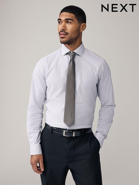 Grey Stripe Slim Fit Shirt And Tie Set (E28052) | € 54