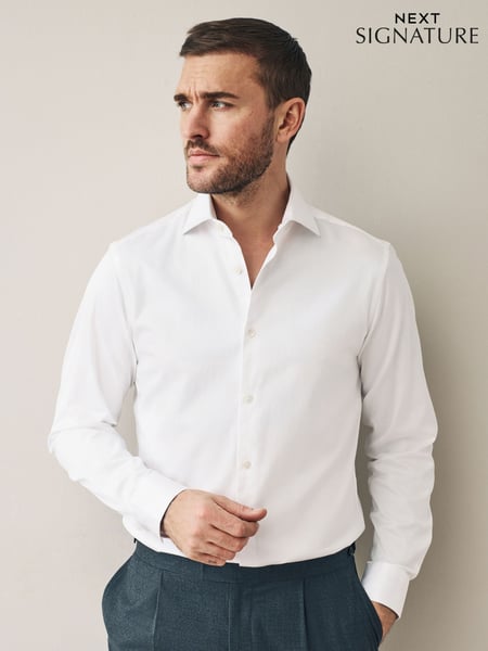 White Slim Fit 100% Pima Cotton Sateen Finish Long Sleeve Signature Shirt (E28055) | € 82