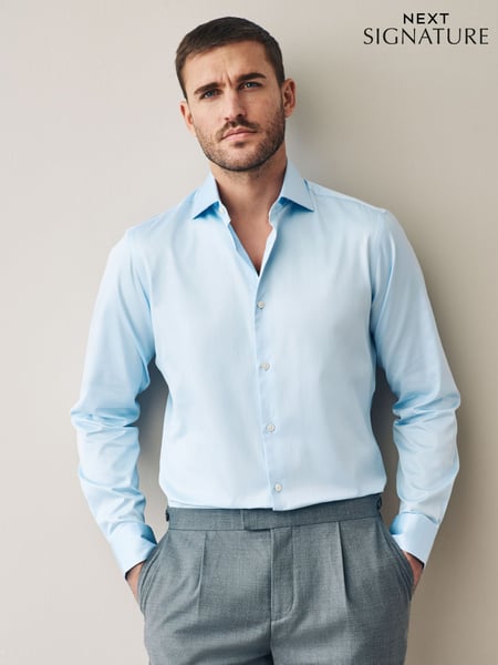 Mid Blue Slim Fit 100% Pima Cotton Sateen Finish Long Sleeve Signature Shirt (E28126) | € 82