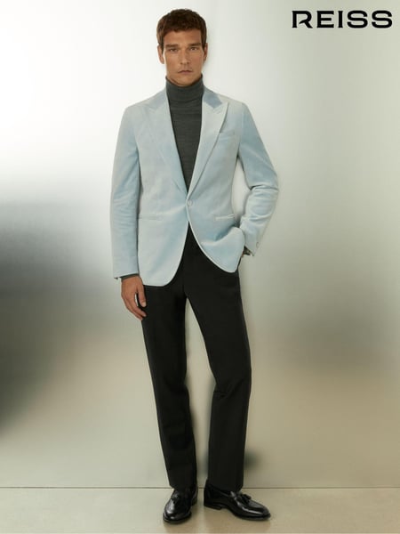 Reiss Ice Blue Apsara Velvet Single Breasted Blazer (E28589) | € 465